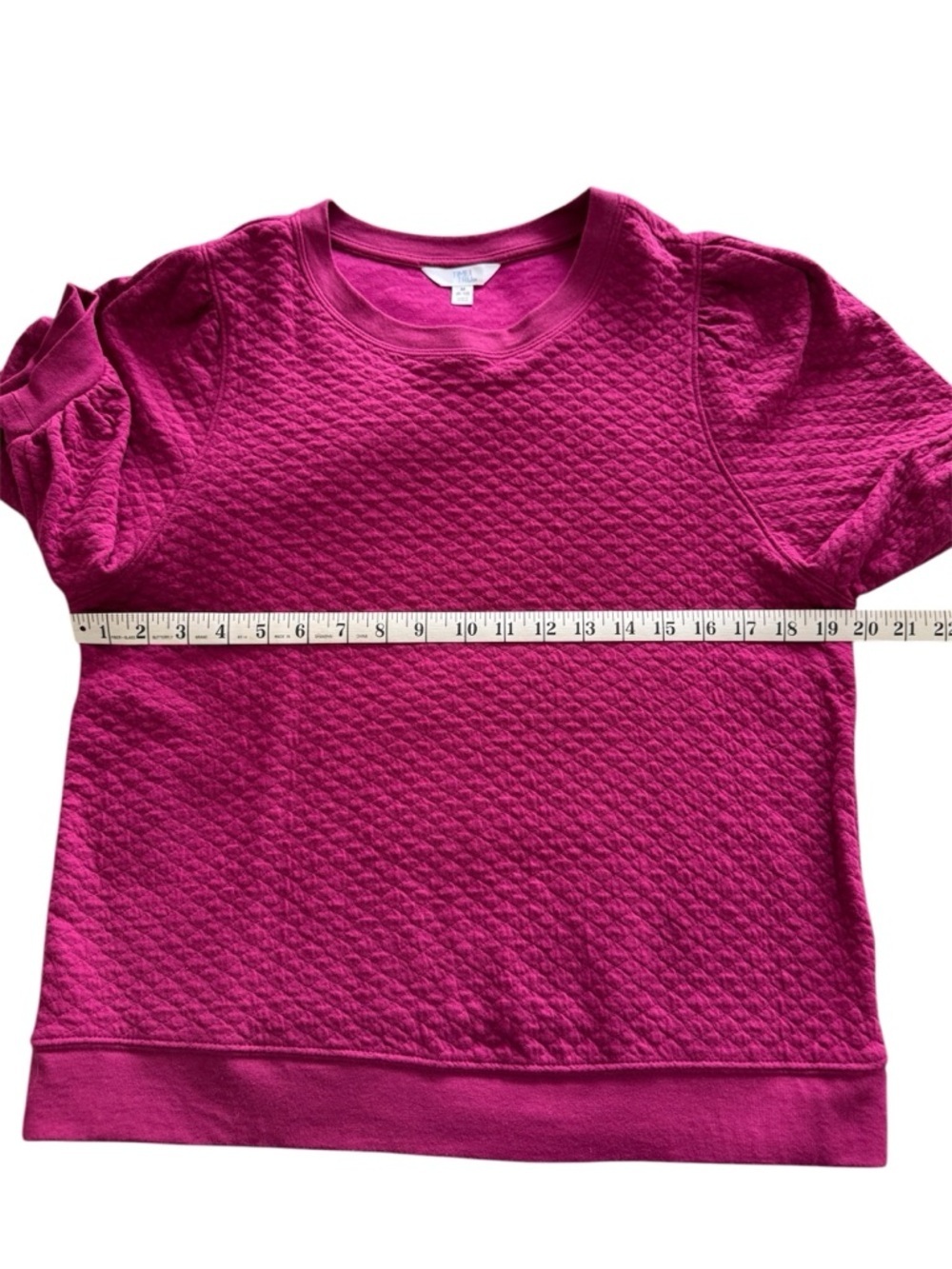 Time and Tru Magenta Puff Sleeve Textured Sweatshirt Size Medium (8-10) - Picture 7 of 9
